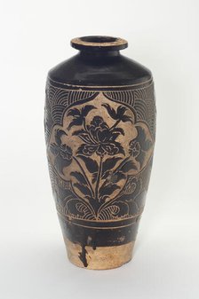 Bottle Vase (Meiping) with Flowers, Xixia Kingdom (1038-1227), 12th/early 13th century. Creator: Unknown.