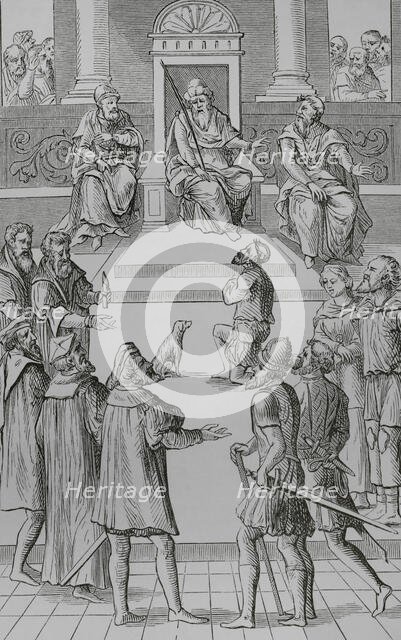 Confession for amends before the tribunal, 1556, (1878).  Creator: Unknown.