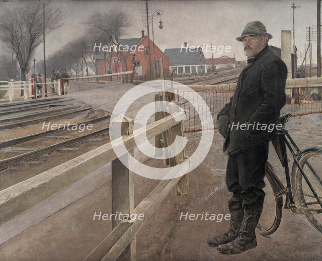 Waiting for the Train. Level Crossing by Roskilde Highway, 1914. Creator: Ring, Laurits Andersen (1854-1933).