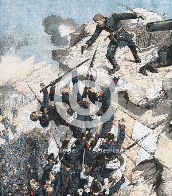 Captain Lebedief heroically defending the bastion at Port Arthur, Russo-Japanese War, 1904-5. Artist: Unknown