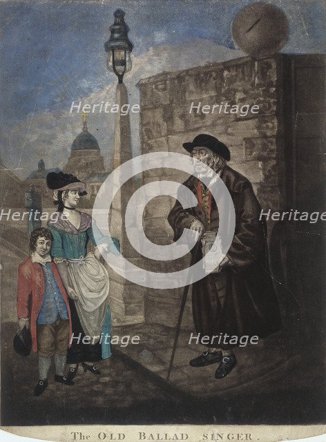 Old ballad singer standing on a street corner, c1780. Artist: JR Smith