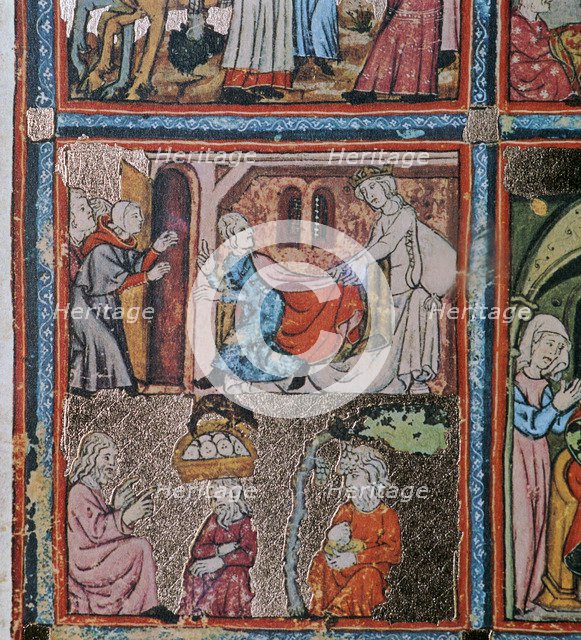 Joseph and Potiphar's wife andJoseph in prison interpreting dreams, 14th century. Artist: Unknown