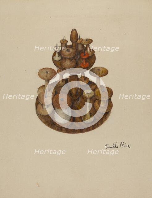 Shaker Spool Rack and Spools, c. 1939. Creator: Orville Cline.