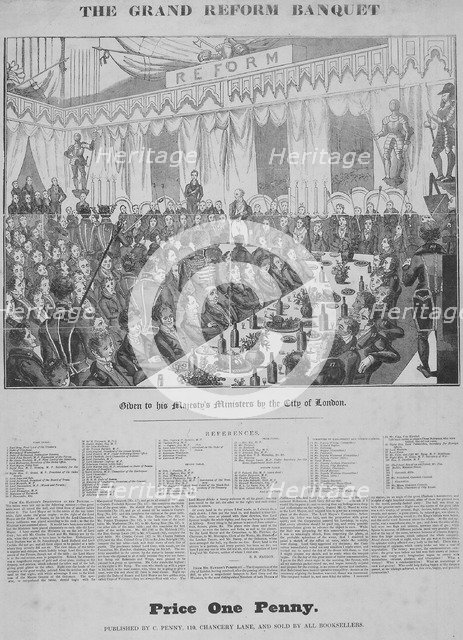 The Grand Reform Banquet in the Guildhall, City of London, 1832.                         Artist: Anon