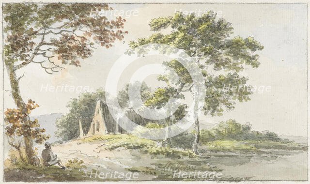 Landscape with resting hiker, 1700-1800. Creator: Caecilia Barbiers.