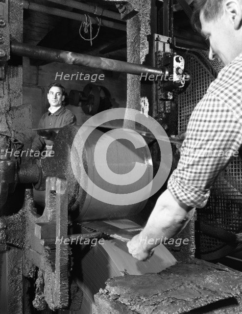 Grinding two metre saw blades at Slack Sellars & Co Ltd, Sheffield, South Yorkshire, 1963. Artist: Michael Walters