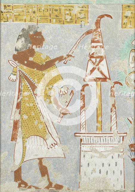 Copy of wall painting, private tomb 296 of Nefersekhemru, Thebes, blind harper, 20th century. Artist: Anna (Nina) Macpherson Davies.