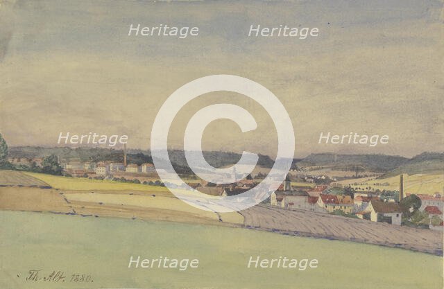 View of an industrial town amidst fields and forest, 1880. Creator: Theodor Alt.