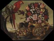 Flowers and parrots, c1700. Creator: Unknown.