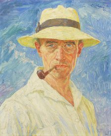 Self-portrait with pipe and hat, 1932. Creator: Unger; Hans (1872-1936).