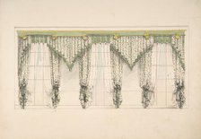 Design for Curtains with Pink, Green and White Floral Fabric and Pink and Green..., ca. 1820. Creator: Anon.