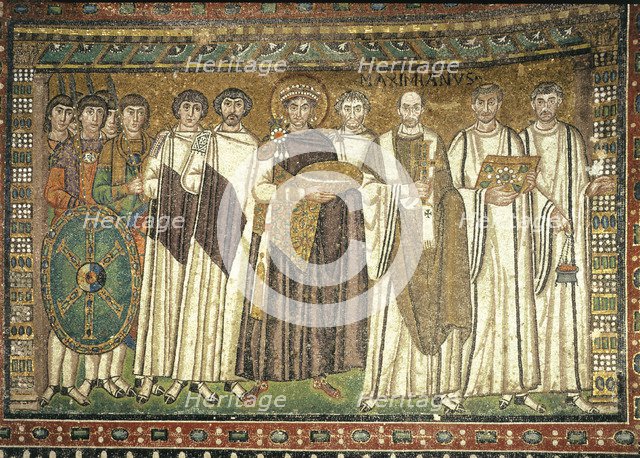 Justinian and his entourage', Mosaic Church of San Vitale in Ravenna.