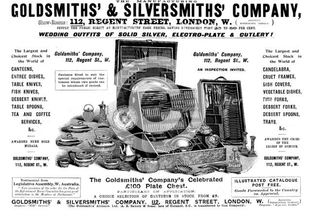 Advertisement for the Goldsmiths' & Silversmiths' Company, 1898. Creator: Unknown.
