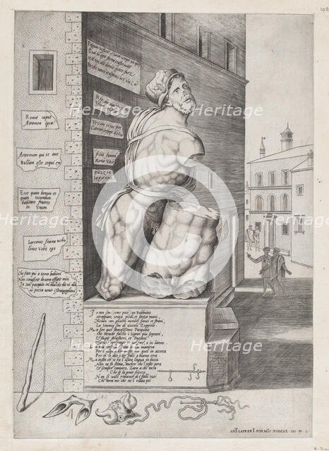 Speculum Romanae Magnificentiae: Statue of Pasquin in the House of Cardinal Ursino, 1550., 1550. Creator: Unknown.