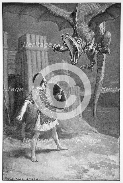 'The dragon sank towards him, opening its terrible jaws', 1910. Artist: Unknown