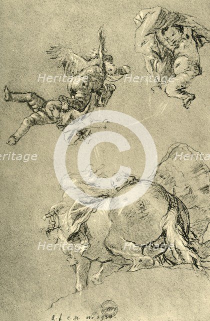 'Hovering Cupids and one of the Horae with a sun steed', 1752-1753, (1928). Artist: Giovanni Battista Tiepolo.