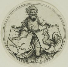 Shield with a Griffin's Foot and Shield with a Cock Held by a Moor, c. 1480. Creator: Martin Schongauer.