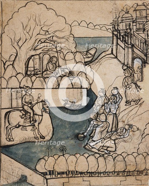 A Young Rider Approaches a Water Reservoir, c1750. Creator: Unknown.