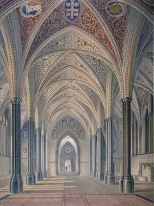 Interior view looking west, Temple Church, City of London, 1843. Artist: Anon