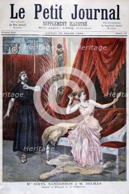 Sibyl Sanderson and Delmas in Jules Massenet 's opera Thais, Paris, 1894. Artist: Oswaldo Tofani