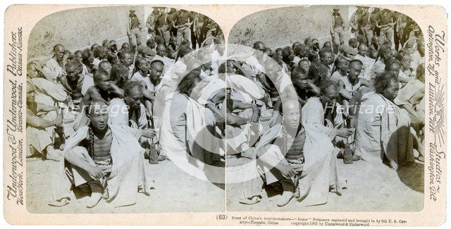 Boxer prisoners captured and brought in by the US 6th Cavalry, Tientsin, China, 1901.Artist: Underwood & Underwood