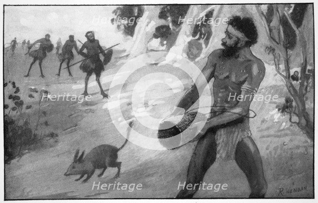 'When the strange-looking blackfellows were close to him, Yoonecara released the bandicoot', 1923. Artist: Raymond Wenban