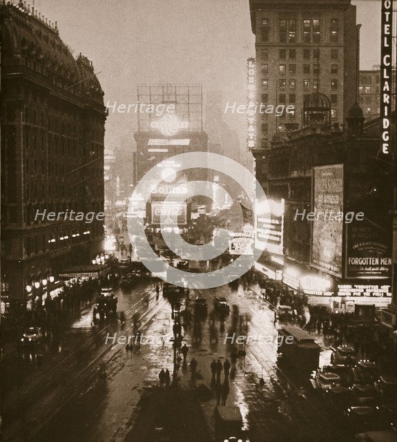 Winter evening on Times Square and Broadway, New York, USA, early 1930s. Artist: Unknown