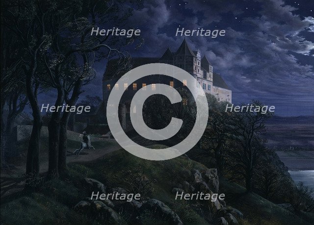 Castle Scharfenberg at Night, 1827. Artist: Oehme, Ernst Ferdinand (1797-1855)