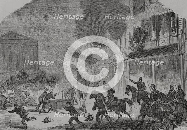 Paris Commune: Arsonist firefighters surprised by Versailles troops, 1871.  Creators: Tomás Carlos Capuz, Miranda.