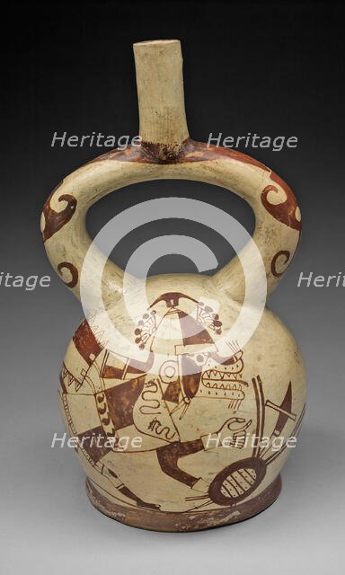 Stirrup Spout Vessel with Fineline Warrior Fox Motifs, 100 B.C./A.D. 500. Creator: Unknown.