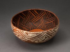 Bowl with Black Interlocking Lattice on Interior, and White Interlocking Squared Spirals..., AD 1300 Creator: Unknown.