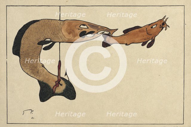 Untitled (Two fishes, one on a hook), 1901. Artist: Klee, Paul (1879-1940)