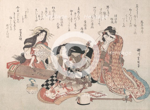 Women Playing Music, 19th century. Creator: Yanagawa Shigenobu.
