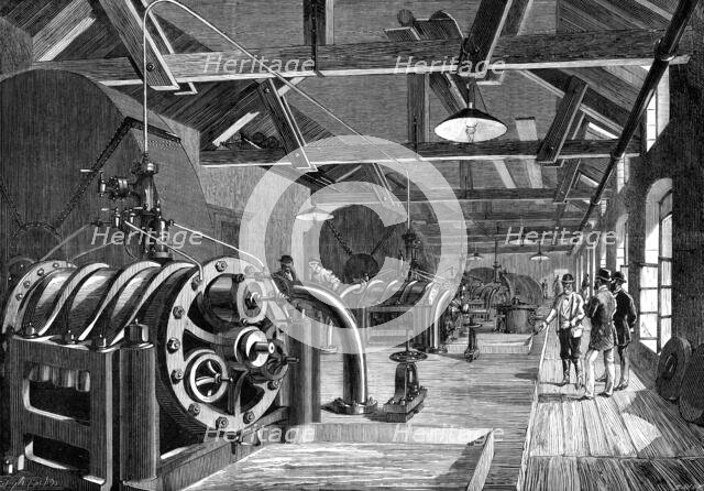 The St. Gothard Tunnel: air-compressing machinery at Airolo, 1880. Creator: Normand.