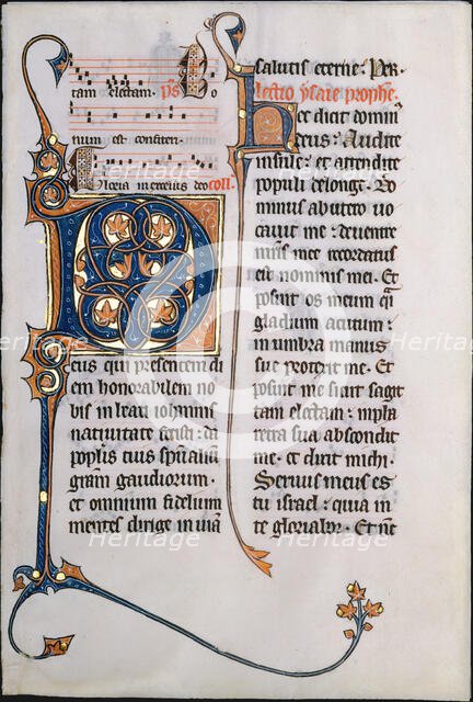 Manuscript Leaf with Initial M, from a Missal, French, ca. 1290. Creator: Unknown.