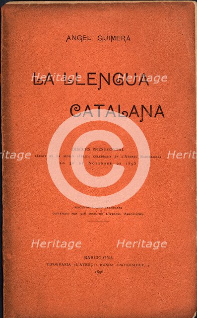 Cover of 'La llengua Catalana', speech by Angel Guimerà made at the Ateneu Barcelonés on November…