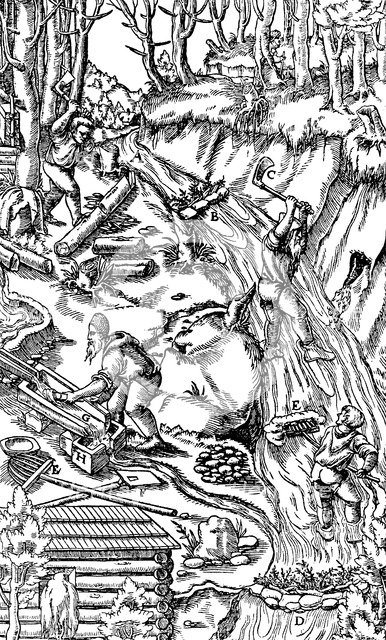 Washing for tin, 1556. Artist: Unknown