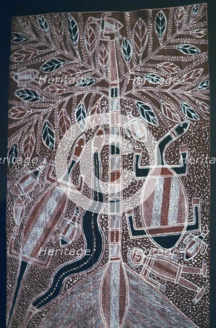 Australian Aborigine bark painting. Artist: Unknown