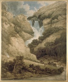 The Gorge of Wathenlath with the Falls of Lodore, Derwentwater, c1801. Artist: Thomas Girtin.