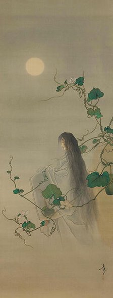 The Spirit of the Deceased Yugao Entwined in Moonflower Vines..., ca. 1892. Creator: Tsukioka Yoshitoshi.