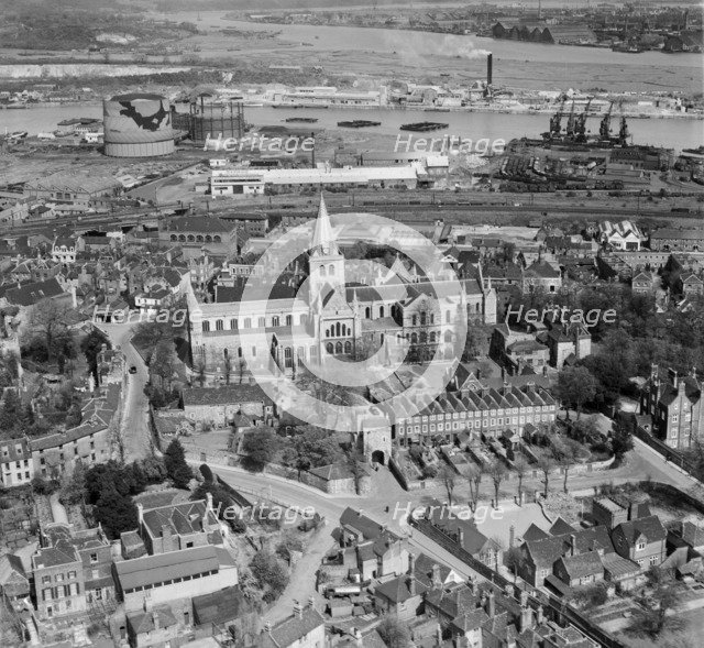 Rochester Cathedral and the River Medway, Kent, April 1947. Artist: Aerofilms.