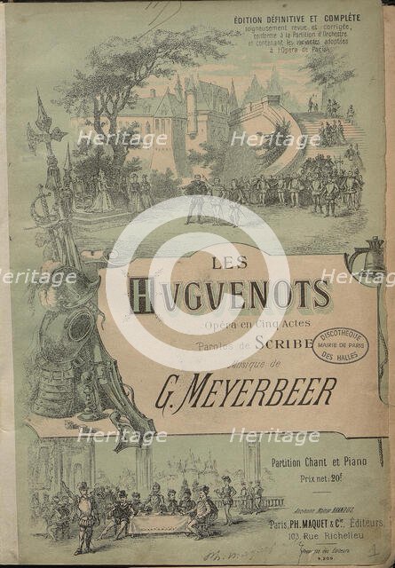 Cover of the vocal score of opera Les Huguenots by Giacomo Meyerbeer, 1890s. Creator: Anonymous.