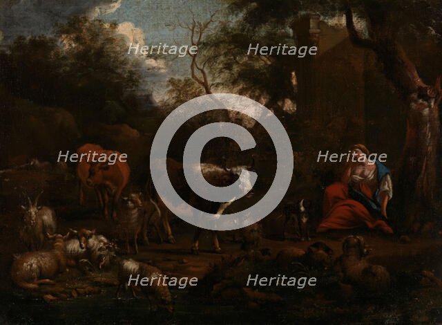 Mountain Landscape with Resting Woman, probably between 1710 and 1760. Creator: Jan van Gool.