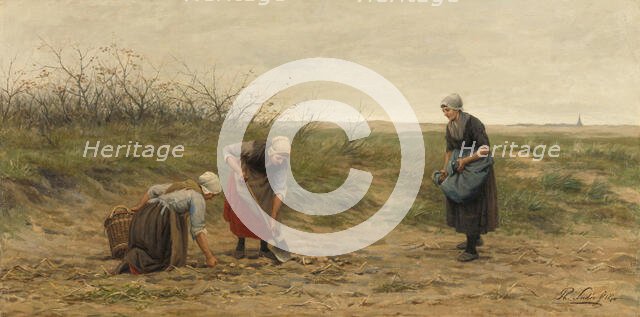 Scheveningen women digging in a potato field, 1874.  Creator: Philip Lodewijk Jacob Frederik Sadee.