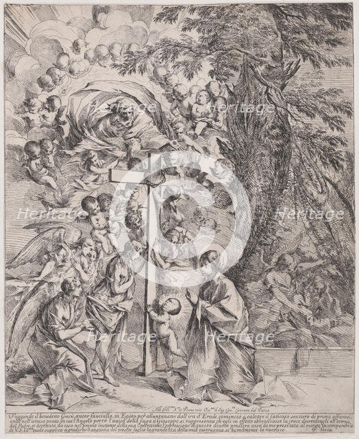 The dream of St Joseph, who is sleeping at the right, the Virgin and Child by a cro..., ca. 1635-37. Creator: Pietro Testa.