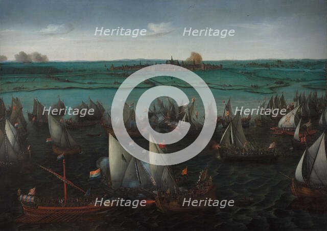 Battle between Dutch and Spanish Ships on the Haarlemmermeer, in or after 1629. Creator: Hendrick Cornelisz Vroom.
