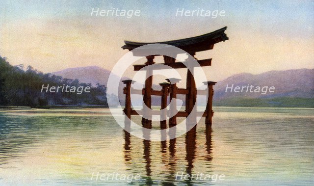 Torii of Itsukushima temple in Miyajima Island, Japan, c1930s. Artist: John Bushby