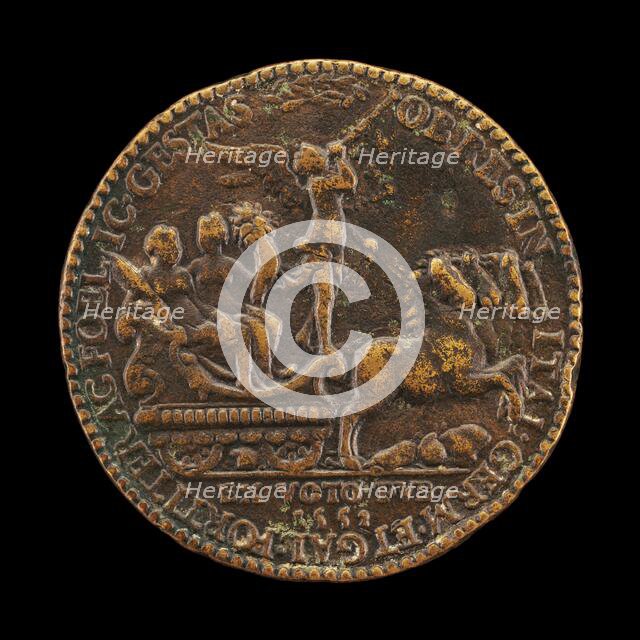 Triumphal Procession of Fame with Abundance and Victory [reverse], 1552. Creator: Etienne Delaune.