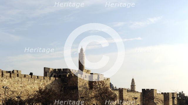 City walls and ancient citadel with Tower of David, Jerusalem, Israel, 2nd century BC (2014). Creator: LTL.