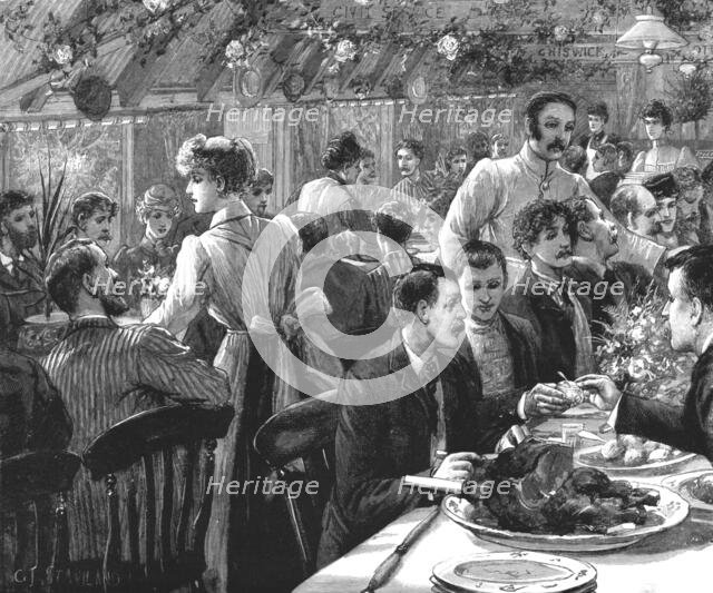 ''The Cyclists' Sunday Dinner at Ripley; The Clubs at Dinner.', 1891. Creator: Charles Joseph Staniland.